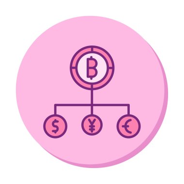 Bitcoin, dolar, avro ve yen sembollü para birimi yapısı 