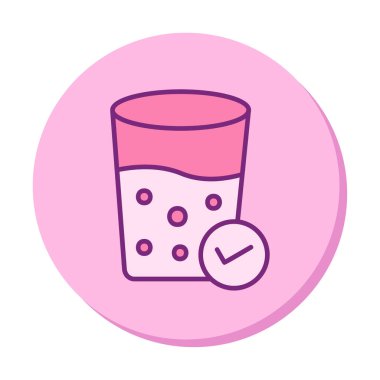 Kabarcıklı bir bardak su ve simge vektör illüstrasyonunu işaretle 