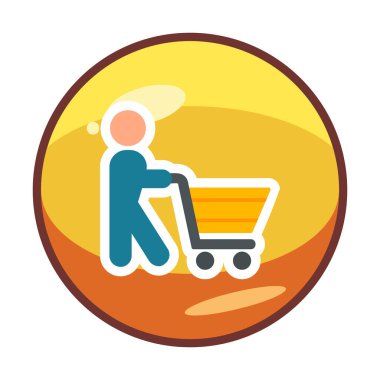 Alışveriş arabalı adam, alışveriş ikonu, vektör illüstrasyonu 