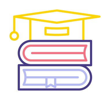 düz mezuniyet şapkası ve kitap simgesi illüstrasyonu 