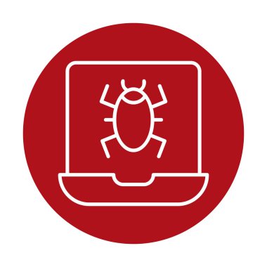 Virüs bulaşmış dizüstü bilgisayar web simgesi, vektör illüstrasyonu