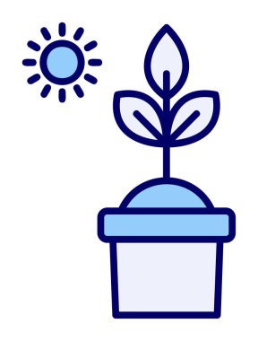 Güneş ve bitki saksı ikonunda. Vektör çizimi. Fotosentez sembolü 