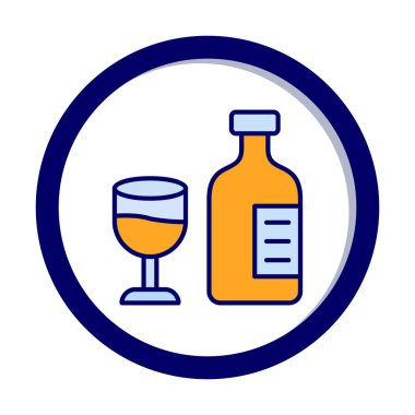 Şarap kadehi simgesi olan şişe, vektör illüstrasyonu 