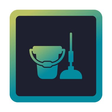 kova ve paspas simgesi, vektör illüstrasyonu  