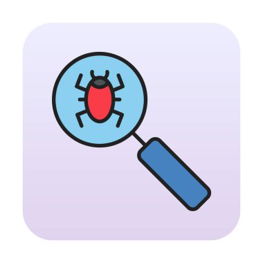 Böcekli büyüteç, virüs tespit simgesi, vektör illüstrasyon tasarımı 