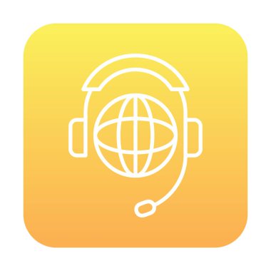 Kulaklık simgesinde Dünya küresi, vektör illüstrasyonu 