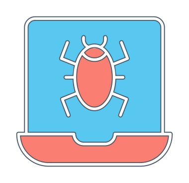 Virüs bulaşmış dizüstü bilgisayar web simgesi, vektör illüstrasyonu