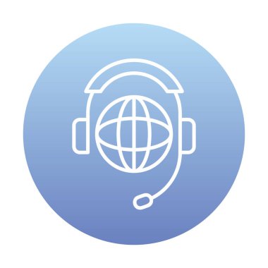 Kulaklık simgesinde Dünya küresi, vektör illüstrasyonu 