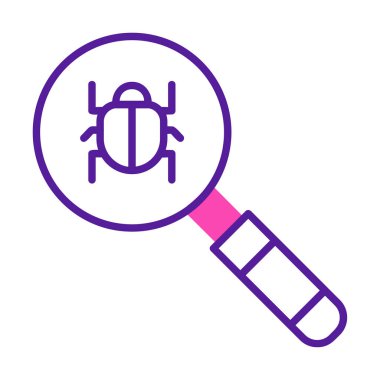 Böcekli büyüteç, virüs tespit simgesi, vektör illüstrasyon tasarımı 