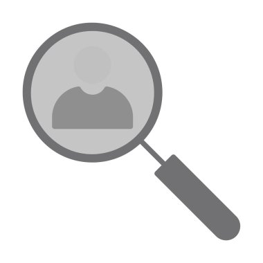 Arama simgesi, insan avatarıyla büyüteç, vektör illüstrasyonu