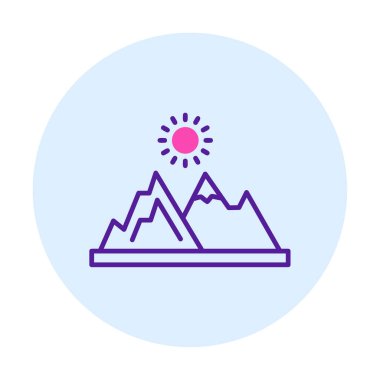 Dağların ve güneşin simgesi. vektör illüstrasyonu