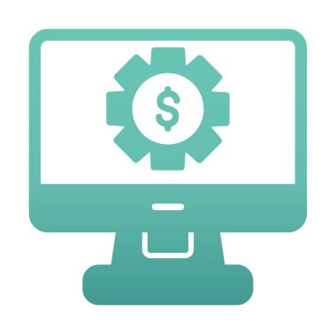 Dolar sembollü bilgisayar monitörü. İnternetten alışveriş konsepti. İnternetten kazanç, pazarlama. Vektör İllüstrasyonu