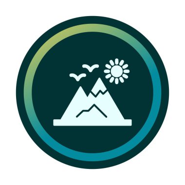 Dağların ve güneşin simgesi. vektör illüstrasyonu