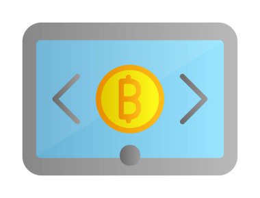 Bitcoin işaretli tablet ağ simgesi, vektör illüstrasyonu