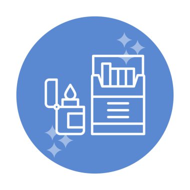 Sigara ve daha hafif ikonlu tütün sembolü, vektör illüstrasyonu 