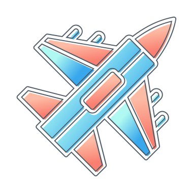 Jet Fighter ikonu. Askeri uçak uçuşu. vektör illüstrasyonu
