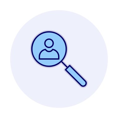 Arama simgesi, insan avatarıyla büyüteç, vektör illüstrasyonu