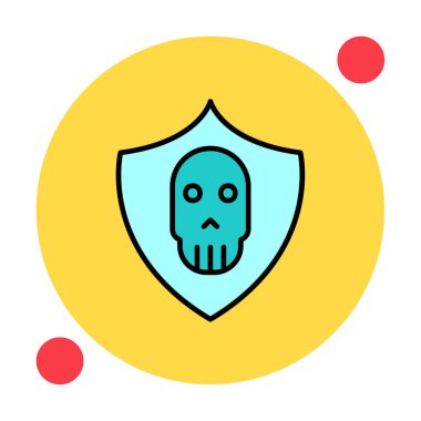 Kafatası ikonlu kalkan, vektör illüstrasyon tasarımı. Virüs konsepti