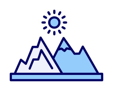 Dağların ve güneşin simgesi. vektör illüstrasyonu