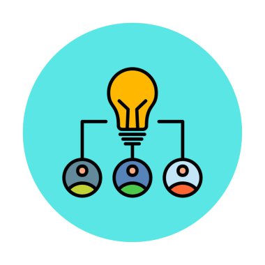 Takım Fikri, ampul ve iş dünyası ikonu, vektör illüstrasyonu