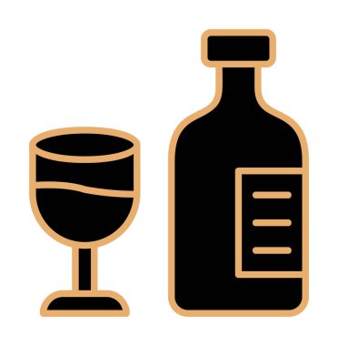 Şarap kadehi simgesi olan şişe, vektör illüstrasyonu 