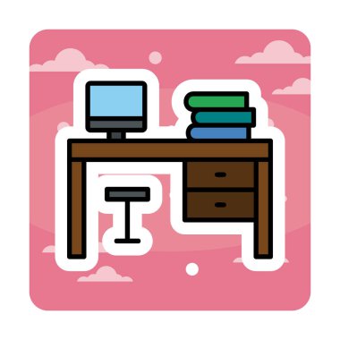 ofis masası simgesi, basit vektör illüstrasyonu