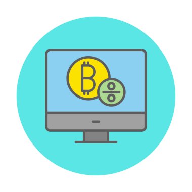 Bitcoin işaret vektör simgesi olan bilgisayar monitörü. Sembol, logo çizimi. Vektör grafikleri