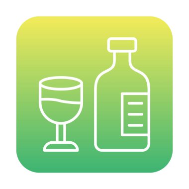 Şarap kadehi simgesi olan şişe, vektör illüstrasyonu 