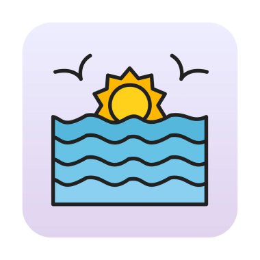 Basit düz gün batımı ve deniz vektörü 