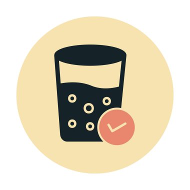 Kabarcıklı bir bardak su ve simge vektör illüstrasyonunu işaretle 