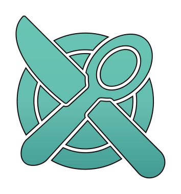 bıçak ve çatal tabakta, yemek ikonu, vektör illüstrasyonu  