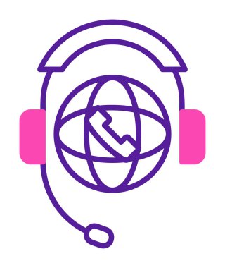 Basit Dünya Çağrı Merkezi Desteği simgesi, vektör illüstrasyonu