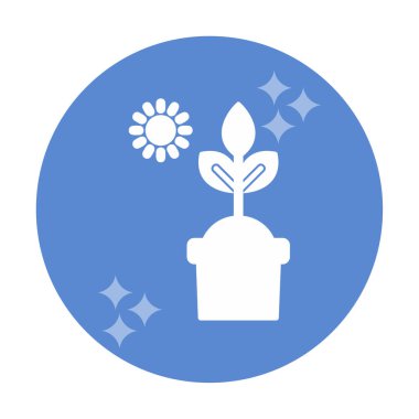 Güneş ve bitki saksı ikonunda. Vektör çizimi. Fotosentez sembolü 