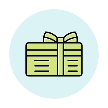 Kurdeleli hediye kutusu ve yay düz simge, vektör illüstrasyonu