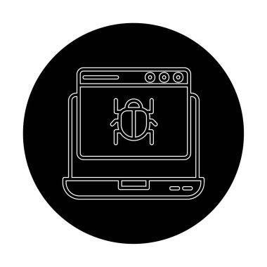 Kötü amaçlı yazılım ikonu vektörü tarafından enfekte edilen basit düz dizüstü bilgisayar