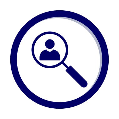 Arama simgesi, insan avatarıyla büyüteç, vektör illüstrasyonu