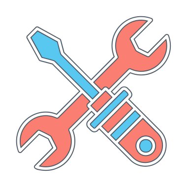 İngiliz anahtarı ve tornavida ikonu. Web için araç vektör simgesinin özet çizimi                              