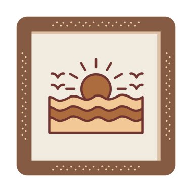 Uçan martılar ikonuyla güneş ve denizin vektör çizimi 