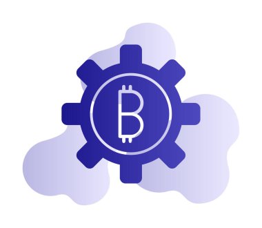 Bitcoin dişli çizgisi simgesi, vektör illüstrasyonu 