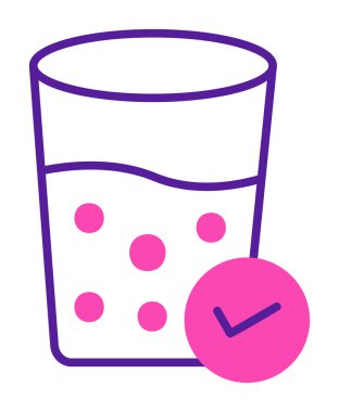 Kabarcıklı bir bardak su ve simge vektör illüstrasyonunu işaretle 