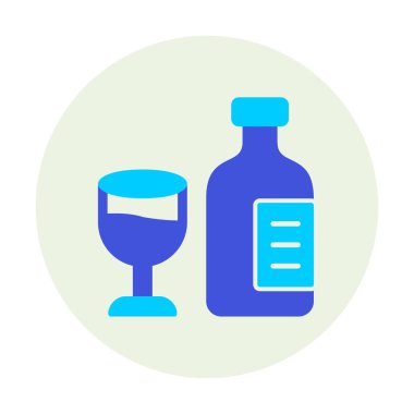 Şarap kadehi simgesi olan şişe, vektör illüstrasyonu 