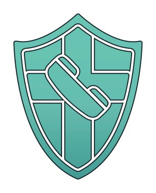 Eski moda telefon ahizesi simgesi olan bir kalkan. Güvenli telefon hattı. vektör çizimi tasarımı