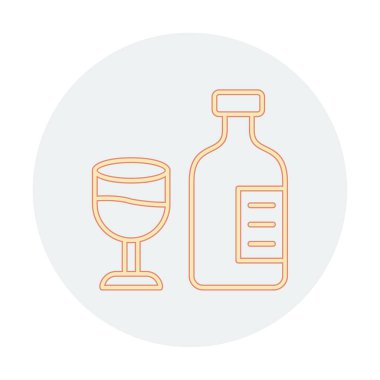 Şarap kadehi simgesi olan şişe, vektör illüstrasyonu 