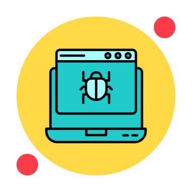 Kötü amaçlı yazılım ikonu vektörü tarafından enfekte edilen basit düz dizüstü bilgisayar