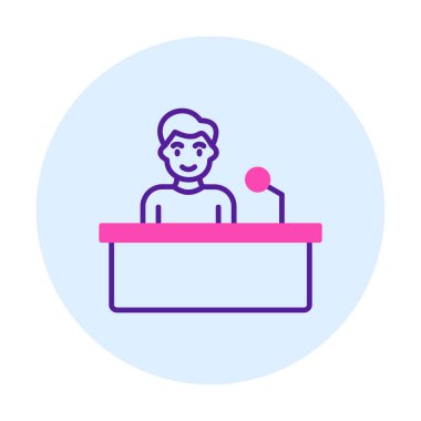 Yorumcular konuşma standında konuşma yapıyorlar, vektör illüstrasyonu