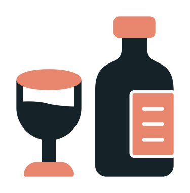 Şarap kadehi simgesi olan şişe, vektör illüstrasyonu 