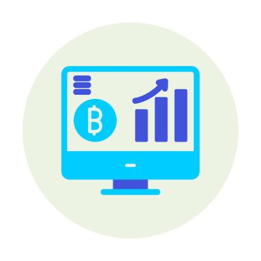 Bitcoin grafikli bilgisayar ekranı, vektör illüstrasyonu basit tasarım