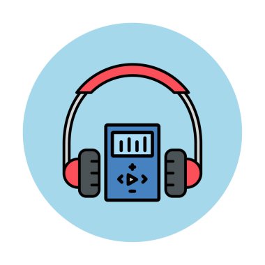 Düz kulaklık simgesi, web afişi, web ve mobil, bilgi grafikleri için vektör illüstrasyon kavramı.