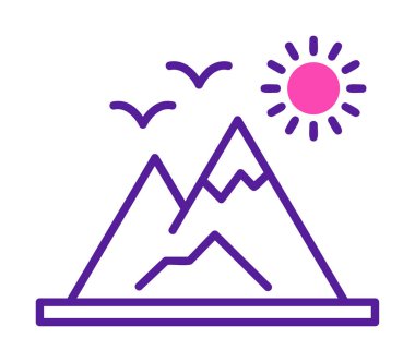 Dağların ve güneşin simgesi. vektör illüstrasyonu