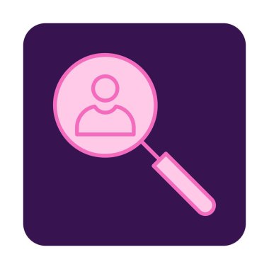 Arama simgesi, insan avatarıyla büyüteç, vektör illüstrasyonu